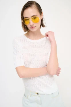 Sale KIKISIX MAGLIA MEZZA MANICA TRAFORATA BIANCO