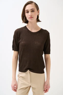 Best KIKISIX MAGLIA MEZZA MANICA TRAFORATA MORO