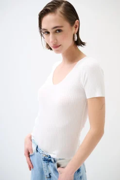 Outlet KIKISIX MAGLIA M.MANICA SCOLLO V COSTINA BIANCO