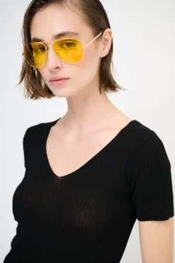 Discount KIKISIX MAGLIA M.MANICA SCOLLO V COSTINA NERO