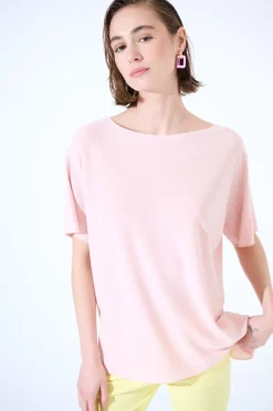 Outlet KIKISIX MAGLIA OVER MANICA CORTA ROSA