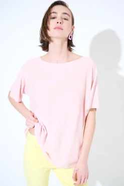 Outlet KIKISIX MAGLIA OVER MANICA CORTA ROSA