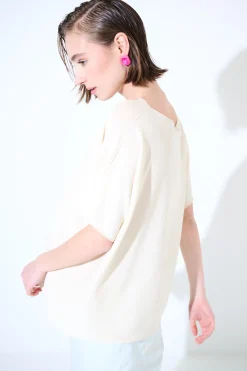 Online KIKISIX MAGLIA OVER MANICA CORTA BURRO