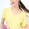 Sale KIKISIX MAGLIA OVER MEZZA MANICA SCOLLO V GIALLO