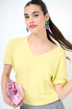 Sale KIKISIX MAGLIA OVER MEZZA MANICA SCOLLO V GIALLO
