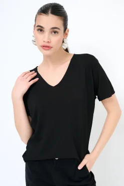 Outlet KIKISIX MAGLIA OVER MEZZA MANICA SCOLLO V NERO