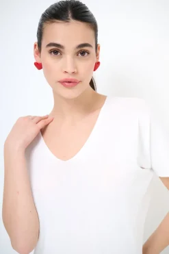 Discount KIKISIX MAGLIA OVER MEZZA MANICA SCOLLO V BIANCO