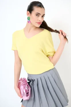 Sale KIKISIX MAGLIA OVER MEZZA MANICA SCOLLO V GIALLO