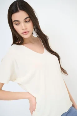 Discount KIKISIX MAGLIA OVER MEZZA MANICA SCOLLO V PANNA