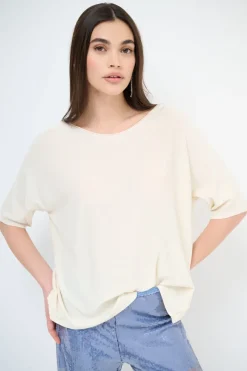 Fashion KIKISIX MAGLIA OVER M/MANICA RIGA DAVANTI PANNA