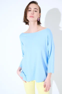 Best KIKISIX MAGLIA OVER SCOLLO BARCA MANICA 3/4 CELESTE