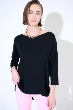 Clearance KIKISIX MAGLIA OVER SCOLLO BARCA MANICA 3/4 NERO