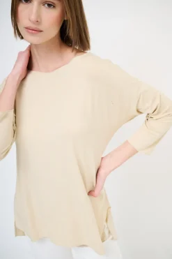 Best KIKISIX MAGLIA OVER SCOLLO BARCA MANICA 3/4 BEIGE