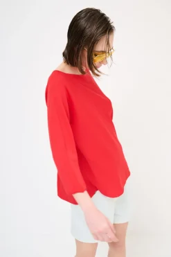 New KIKISIX MAGLIA OVER SCOLLO BARCA MANICA 3/4 ROSSO