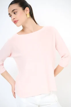 Online KIKISIX MAGLIA OVER SCOLLO BARCA MANICA 3/4 ROSA