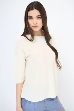 Discount KIKISIX MAGLIA OVER SCOLLO BARCA MANICA 3/4 PANNA