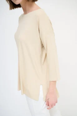 Best KIKISIX MAGLIA OVER SCOLLO BARCA MANICA 3/4 BEIGE