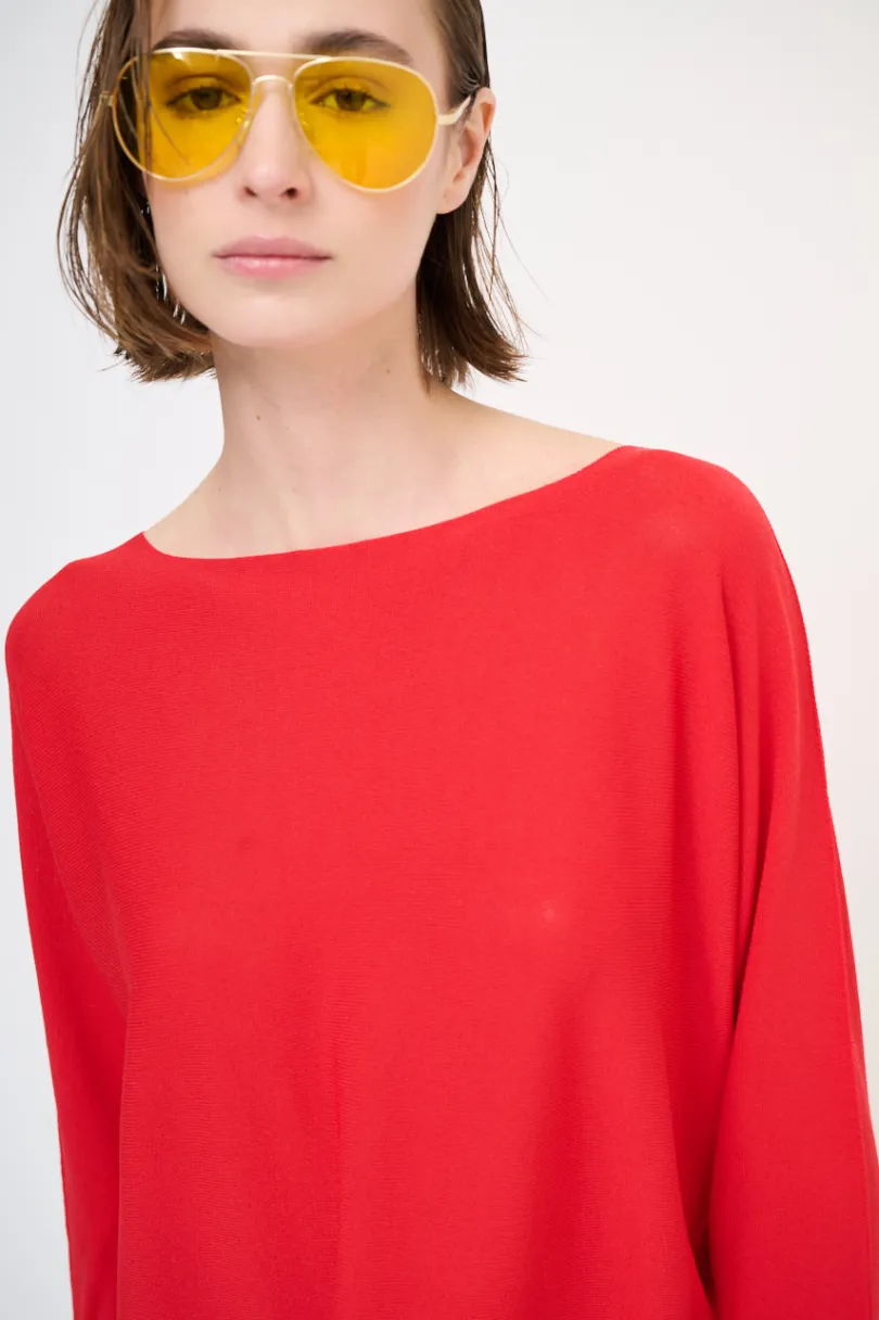 New KIKISIX MAGLIA OVER SCOLLO BARCA MANICA 3/4 ROSSO