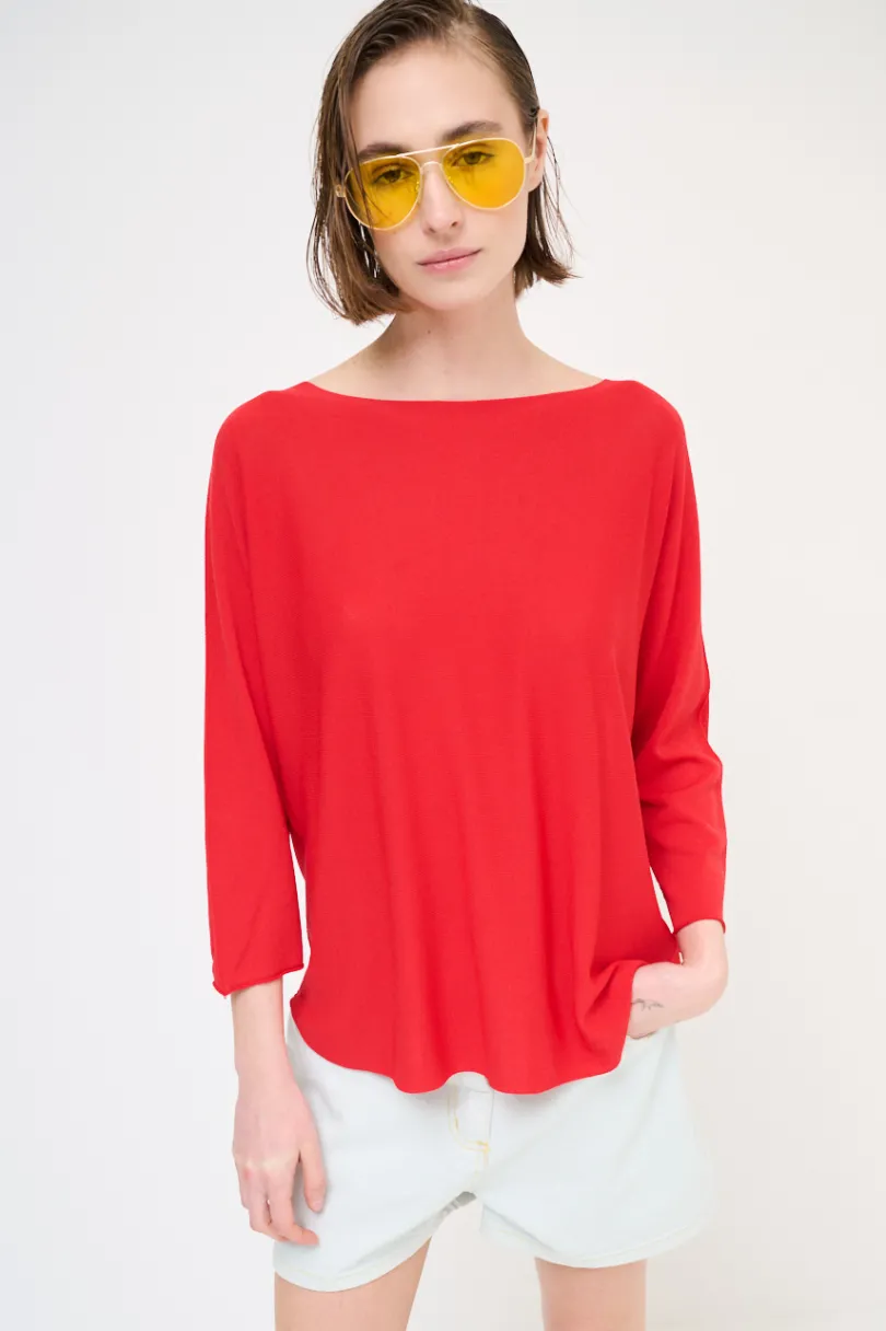 New KIKISIX MAGLIA OVER SCOLLO BARCA MANICA 3/4 ROSSO