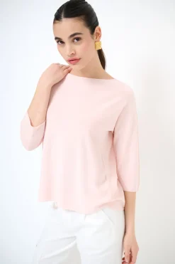 Online KIKISIX MAGLIA OVER SCOLLO BARCA MANICA 3/4 ROSA