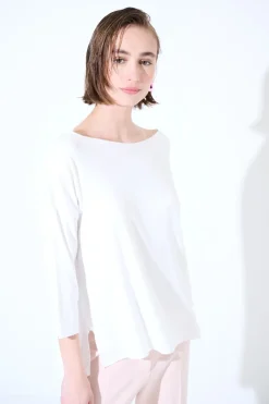 Fashion KIKISIX MAGLIA OVER SCOLLO BARCA MANICA 3/4 PANNA