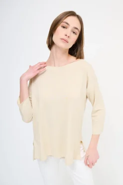 Best KIKISIX MAGLIA OVER SCOLLO BARCA MANICA 3/4 BEIGE