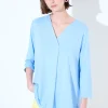 Sale KIKISIX MAGLIA OVER SCOLLO V MANICA 3/4 CELESTE