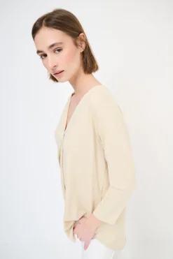 Outlet KIKISIX MAGLIA OVER SCOLLO V MANICA 3/4 BEIGE