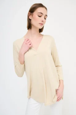 Outlet KIKISIX MAGLIA OVER SCOLLO V MANICA 3/4 BEIGE