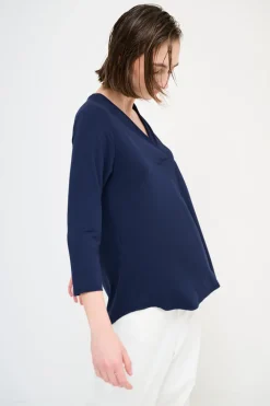 New KIKISIX MAGLIA OVER SCOLLO V MANICA 3/4 BLU