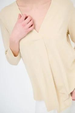 Outlet KIKISIX MAGLIA OVER SCOLLO V MANICA 3/4 BEIGE