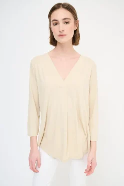 Outlet KIKISIX MAGLIA OVER SCOLLO V MANICA 3/4 BEIGE