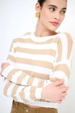 Online KIKISIX MAGLIA PARICOLLO CROP RIGHE BEIGE