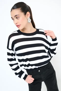Best KIKISIX MAGLIA PARICOLLO CROP RIGHE NERO
