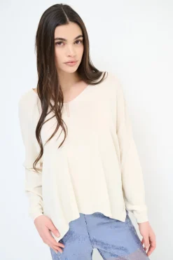 Outlet KIKISIX MAGLIA SCOLLO V OVER MANICA LUNGA PANNA