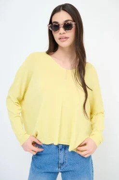 New KIKISIX MAGLIA SCOLLO V OVER MANICA LUNGA GIALLO
