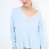 Online KIKISIX MAGLIA SCOLLO V OVER MANICA LUNGA ACQUA