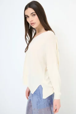 Outlet KIKISIX MAGLIA SCOLLO V OVER MANICA LUNGA PANNA