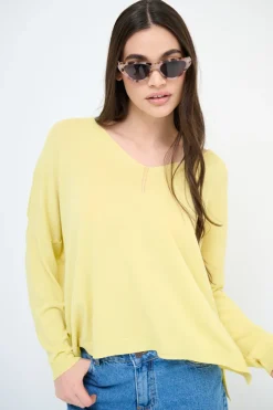 New KIKISIX MAGLIA SCOLLO V OVER MANICA LUNGA GIALLO