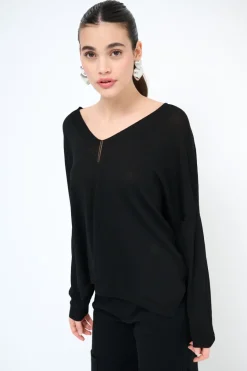 Clearance KIKISIX MAGLIA SCOLLO V OVER MANICA LUNGA NERO