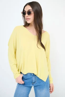 New KIKISIX MAGLIA SCOLLO V OVER MANICA LUNGA GIALLO