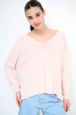Clearance KIKISIX MAGLIA SCOLLO V OVER MANICA LUNGA ROSA