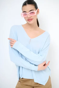 Online KIKISIX MAGLIA SCOLLO V OVER MANICA LUNGA ACQUA