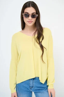 New KIKISIX MAGLIA SCOLLO V OVER MANICA LUNGA GIALLO