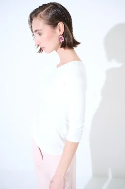 Fashion KIKISIX MAGLIA SLIM PARICOLLO MANICA 3/4 PANNA