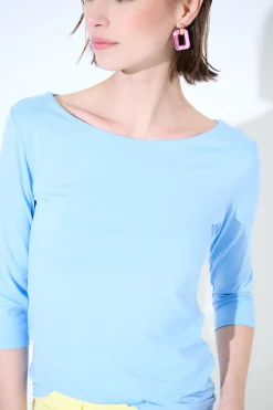 Fashion KIKISIX MAGLIA SLIM PARICOLLO MANICA 3/4 CELESTE