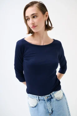 Online KIKISIX MAGLIA SLIM PARICOLLO MANICA 3/4 BLU