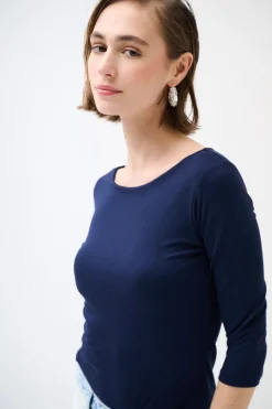 Online KIKISIX MAGLIA SLIM PARICOLLO MANICA 3/4 BLU