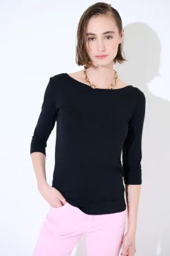 Discount KIKISIX MAGLIA SLIM PARICOLLO MANICA 3/4 NERO