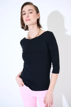 Discount KIKISIX MAGLIA SLIM PARICOLLO MANICA 3/4 NERO